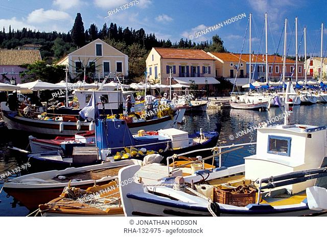 Boats in Fiscardo harbour, Cephalonia Kefallinia, Ionian Islands, Greece, Europe