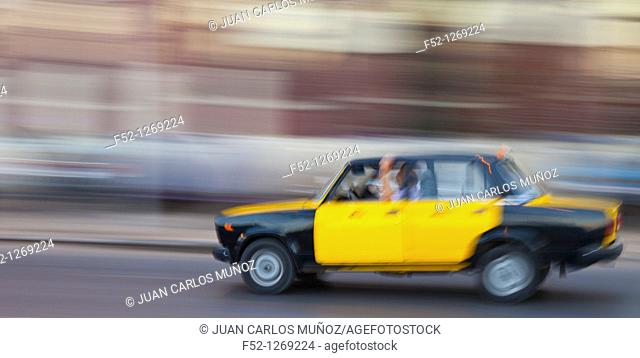 Taxis in the City of Alexandria, Egypt, Mediterranean Sea