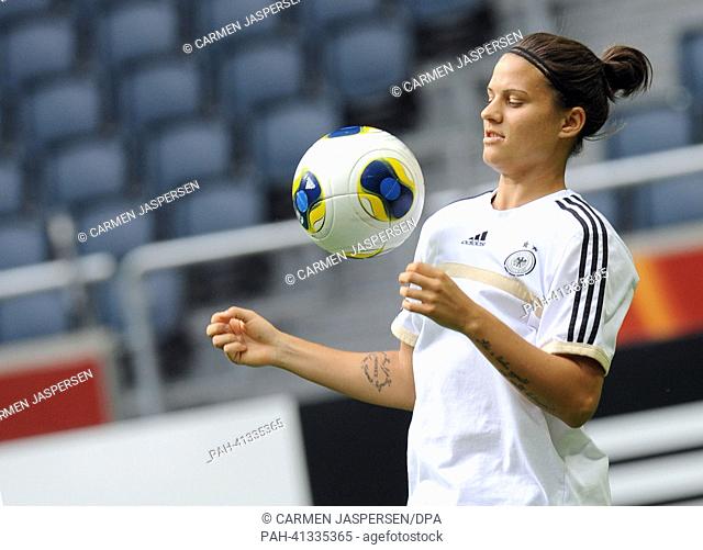 Germany's Dzsenifer Marozsan takes part in a training session at Friends Arena in Solnar,  Sweden, 27 July 2013. Germany will play Norway in the final of the...