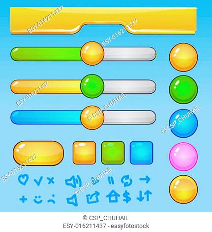 Game UI elements.Colorful buttons and icons