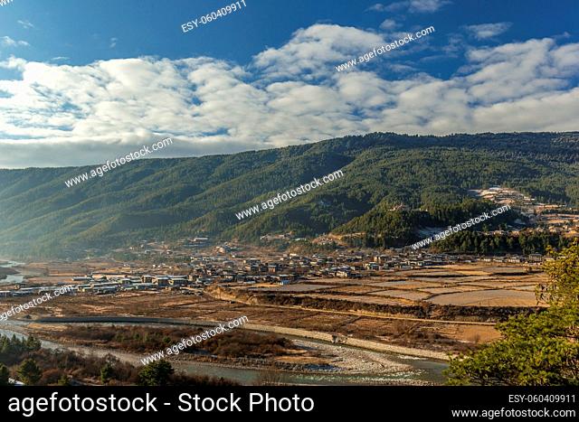 Wide shot of Bumthang in east Bhhutan