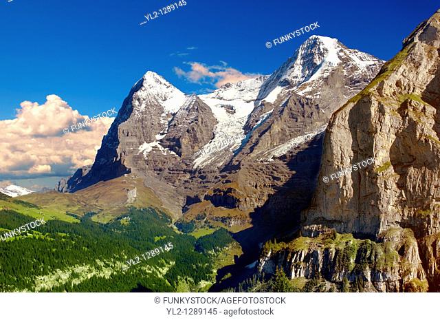 The Eiger left & Jungfrau Right from Murren - Alps Switzerland