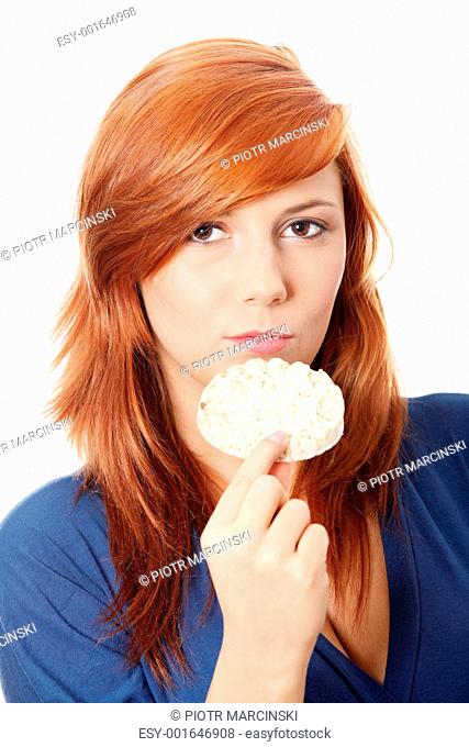 Young and beautiful woman with rice cake