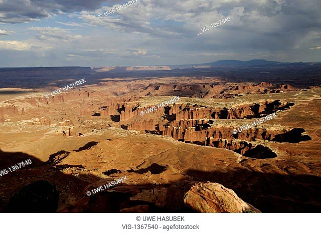 UNITED STATES , CANYONLANDS NATIONAL PARK, Overlook over the awesome canyon landscape in the Island of the sky district at the Canyonlands National Park -...