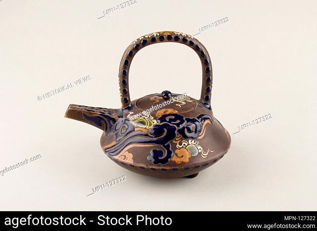 Wine pot. Artist: Rakutozan (Japanese, ); Period: Edo period (1615-1868); Date: 1780; Culture: Japan; Medium: Faience decorated in enamels in relief (Kyoto...