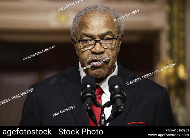 Reverend Wheeler Parker, Jr speaks during a proclamation signing to establish the Emmett Till and Mamie Till-Mobley National Monument during an event in the...
