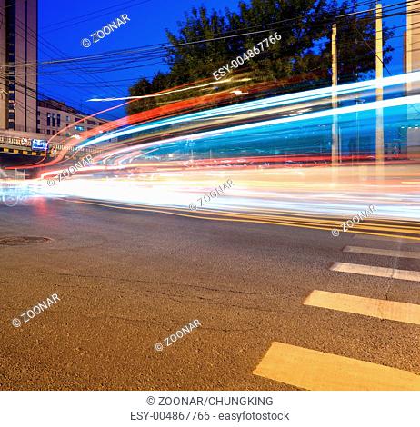 light trails on the street at night