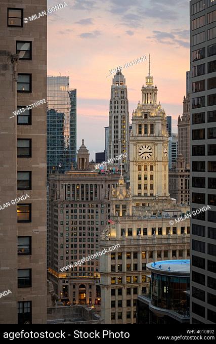 View of the Wrigley building and Chicago downtown