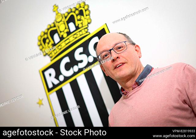 Charleroi's director Pierre-Yves Hendrickx poses for photographer at a press moment with Belgian soccer team Sporting Charleroi, in Charleroi