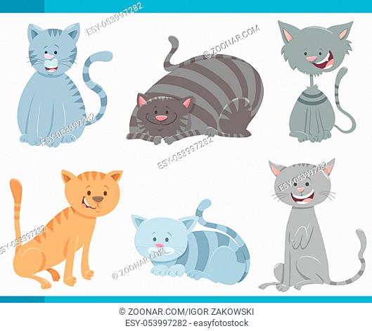 Cartoon Illustration of Cute Cats or Kittens Characters Set