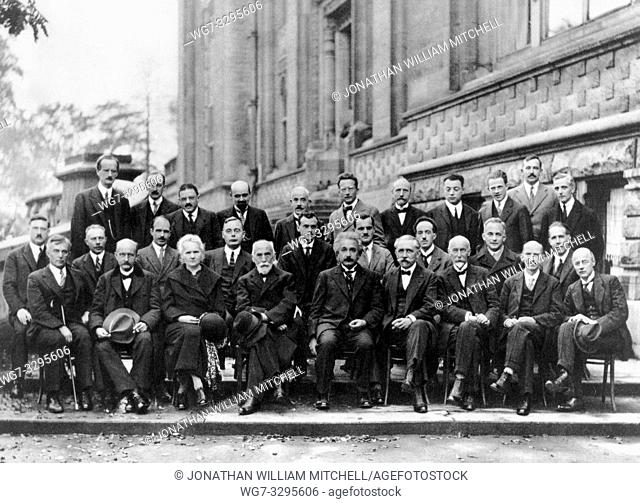 BELGIUM Brussels -- 1927 -- The Solvay Conference on Quantum Mechanics. Photograph by Benjamin Couprie, Institut International de Physique Solvay, Brussels
