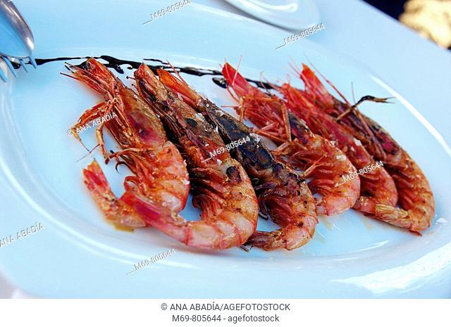 Grilled prawns, Soller. Majorca, Balearic Islands, Spain