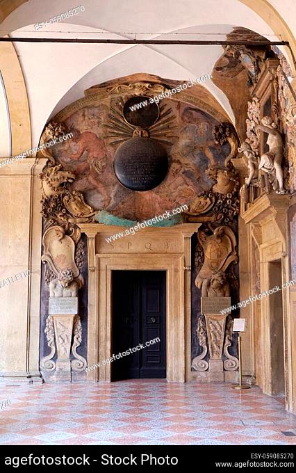 External atrium of Archiginnasio, Bologna, Italy