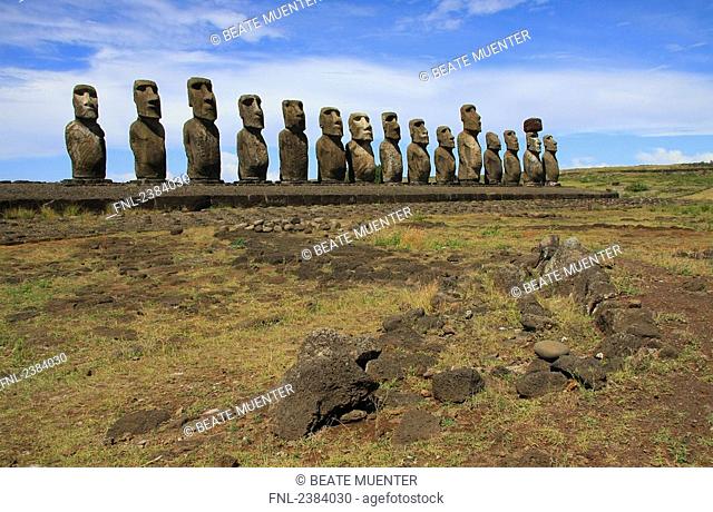 Statues in row, Moai Statue, Easter Island, Chile