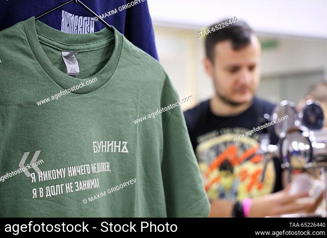 RUSSIA, MOSCOW - NOVEMBER 26, 2023: A sweatshirt is on sale at the Craft Depot Fest beer festival at the Amber Plaza business centre