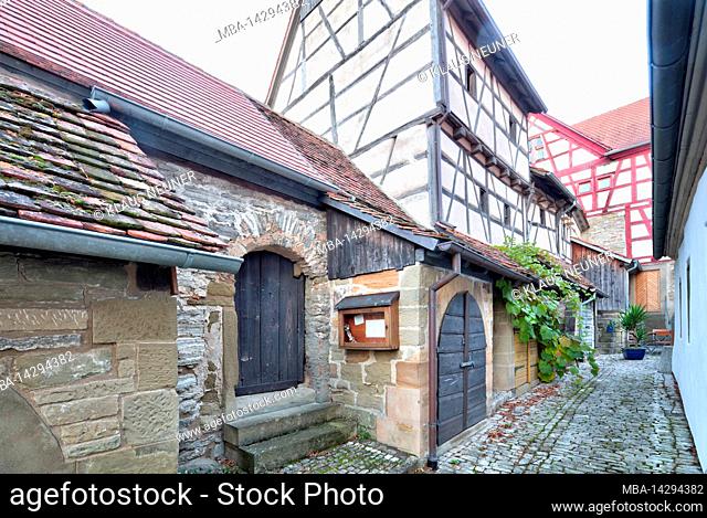 Church castle, gaden, storehouses, house facade, autumn, Hüttenheim, Franconia, Germany, Europe