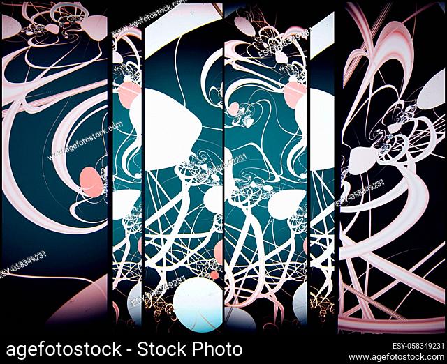Abstract image with a whimsical pattern of bright colors and various shapes in the art Nouveau style