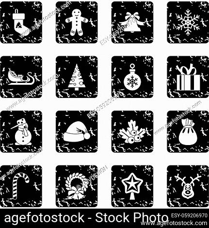 Christmas icons set icons in grunge style isolated on white background. Vector illustration