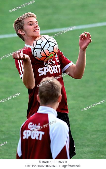 Forward Nicolai Jorgensen of FC Copenhagen attends a training session prior to the third qualifying round of the UEFA Europa League match FK Jablonec nad Nisou...