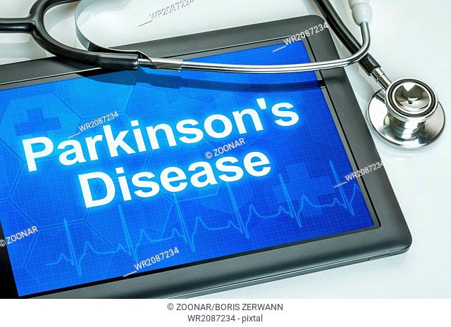 Tablet with the diagnosis parkinson's disease on the display
