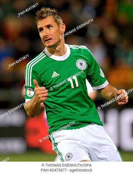 Germany's Miroslav Klose plays the ball during the FIFA World Cup 2014 qualification group C soccer match between the Faroe Islands and Germany at the...