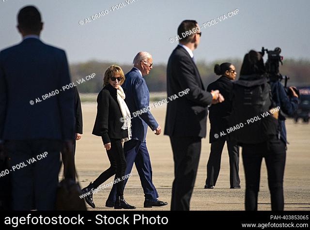 United States President Joe Biden and his sister, Valerie Biden Owens, walk to board Air Force One at Joint Base Andrews, Maryland, US, on Tuesday, April 11