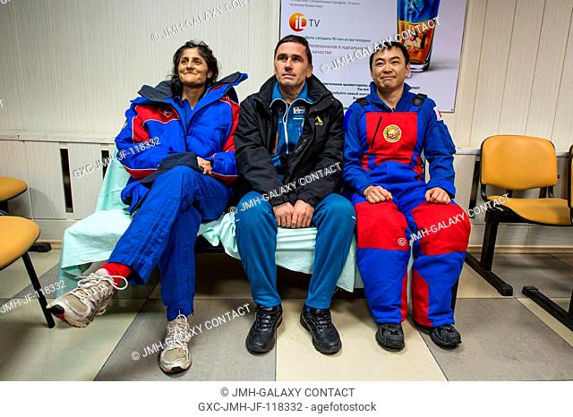 Expedition 33 crew members; Commander Sunita Williams of NASA, left, Flight Engineers Yuri Malenchenko of ROSCOSMOS (Russian Federal Space Agency)