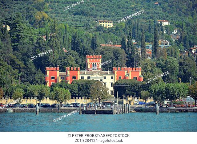 View from Lake Garda to the Villa Albertini in Garda - Italy