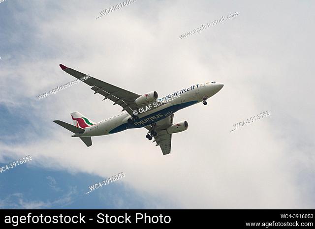 Singapore, Republic of Singapore, Asia - A SriLankan Airlines Airbus A330-200 passenger jet with the registration 4R-ALA approaches Changi International Airport...