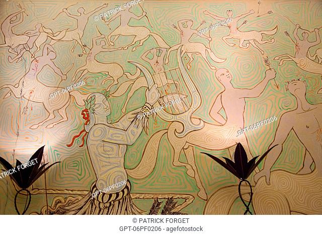 ORPHEUS LOSING EURYDICE PAINTED BY JEAN COCTEAU 1957-1958, DECOR IN THE WEDDING HALL OF THE MENTON MAYOR'S OFFICE, AMENTON, ALPES-MARITIMES 06, FRANCE
