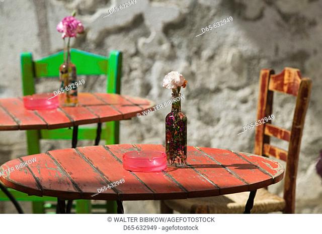Colorful Cafe Table. Hania. Hania Province. Crete, Greece