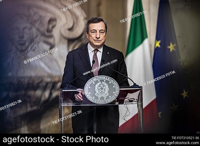 Italian Prime Minister Mario Draghi and Libyan Prime Minister Abdulhamid Al Dabaiba at the end of their meeting at Chigi palace, Rome, Italy, 31 May 2021