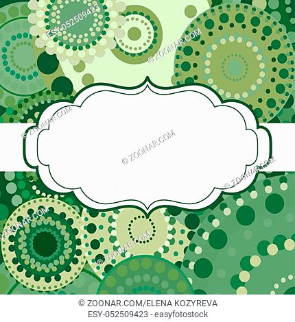 Patterned frame background invitation circular ornament blue. painted multi-colored green circles. An invitation to holidays and celebrations