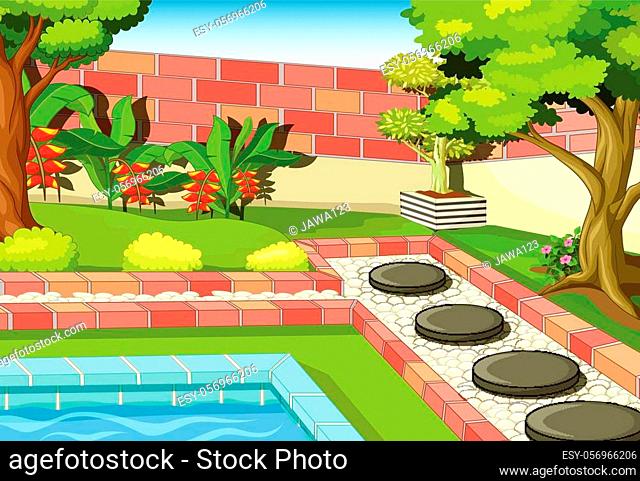 Cool Back Yard House View With Grass And Apple Tree Cartoon for your  design, Stock Vector, Vector And Low Budget Royalty Free Image. Pic.  ESY-058812070 | agefotostock