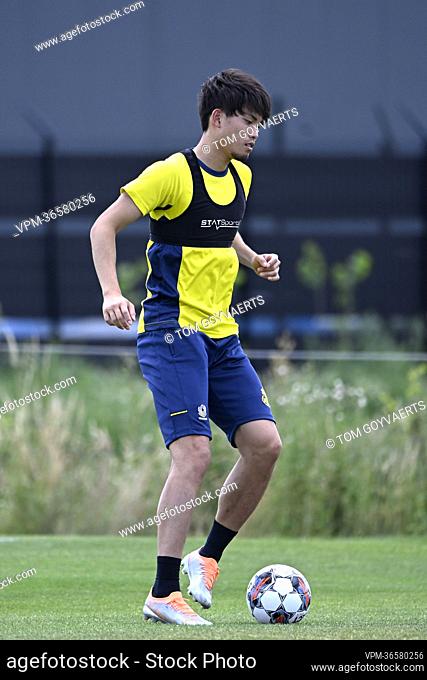 Union's Koki Machida pictured in action during a training session ahead of the 2022-2023 season, of Belgian first division soccer team Royale Union...
