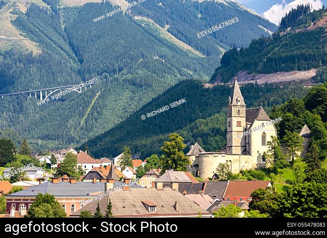 Old town Eisenerz near iron mine Erzberk, Styria, Austria