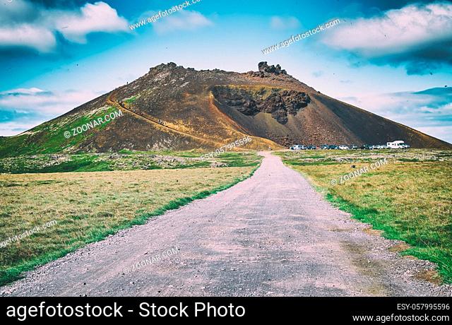 Road to Saxholl Crater in Iceland