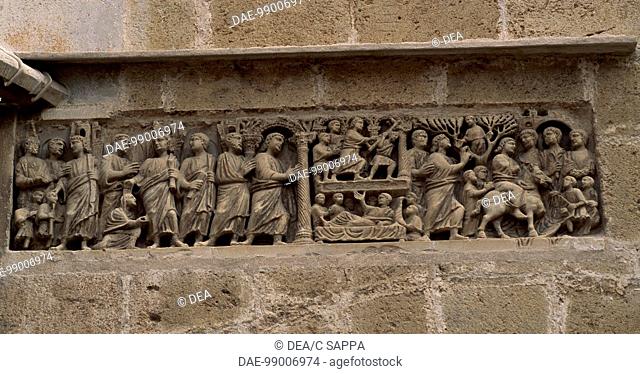 Relief from an early Christian sarcophagus, detail from the side door of Tarragona Cathedral (UNESCO World Heritage List, 2000), Catalonia