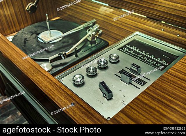 High angle perspective view of retro or vintage style music player