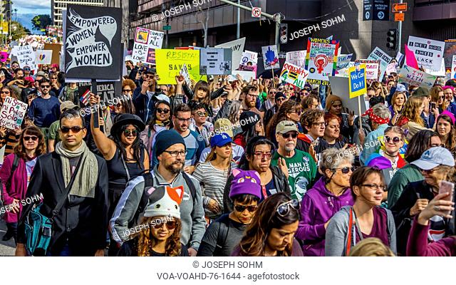 JANUARY 21, 2017, LOS ANGELES, CA. 750, 000 participate in Women's March, activists protesting Donald J. Trump in nation's largest march the day after...