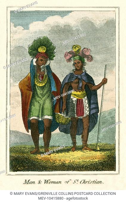 Man and Woman of the Island of Tahuata (St Christian Island), the smallest of the Marquesas Islands, a group of volcanic islands in French Polynesia