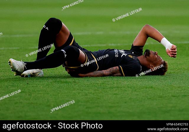 Anderlecht's Amir Murillo lies injured on the ground during a soccer match between Dutch AZ Alkmaar and Belgian RSC Anderlecht