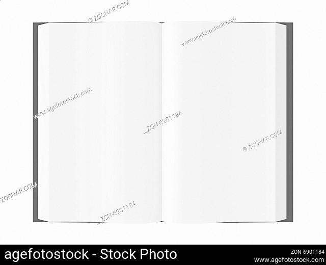 Opened blank book or notebook, template, top view, isolated on white background
