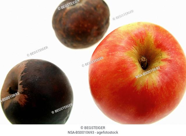 red biological apple and rotten apples