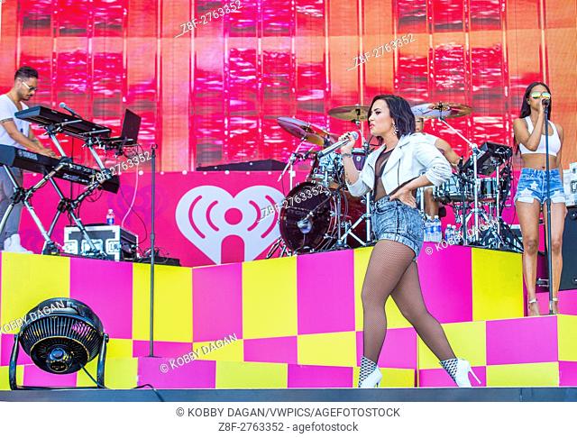 Recording artist Demi Lovato performs on stage at the 2015 iHeartRadio Music Festival at the Las Vegas Village in Las Vegas, Nevada