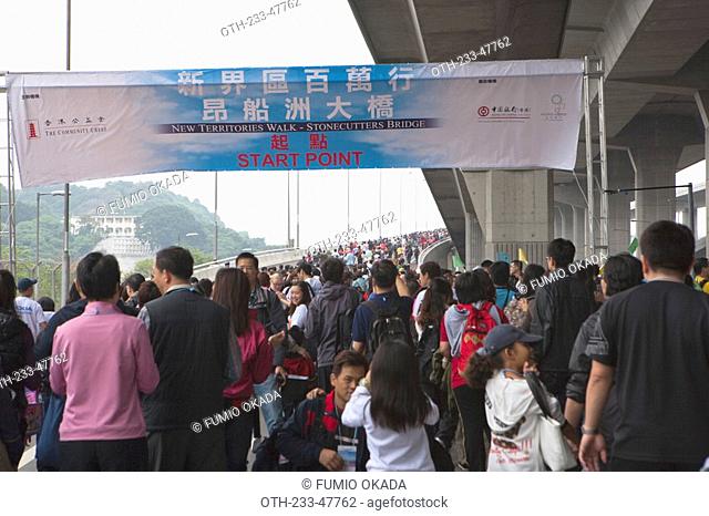 Charity walk on Stonecutters Bridge, New Territories, Hong Kong