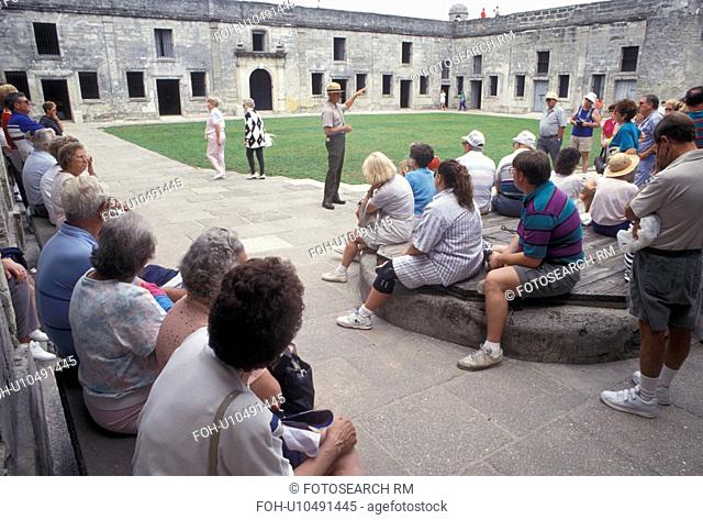 St. Augustine, Castillo de San Marcos, fort, Florida, A crowd of people listen to a Ranger Talk inside the Spanish fortress of Castillo de San Marcos National...