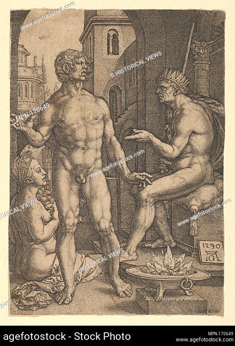 Mucius Scaevola. Artist: Heinrich Aldegrever (German, Paderborn ca. 1502-1555/1561 Soest); Date: 1530; Medium: Engraving; Dimensions: Sheet: 5 3/4 x 4 1/16 in