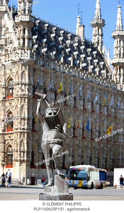 Statue of Fonske / Fons Sapientiae in front of the town hall at Leuven / Louvain, Belgium