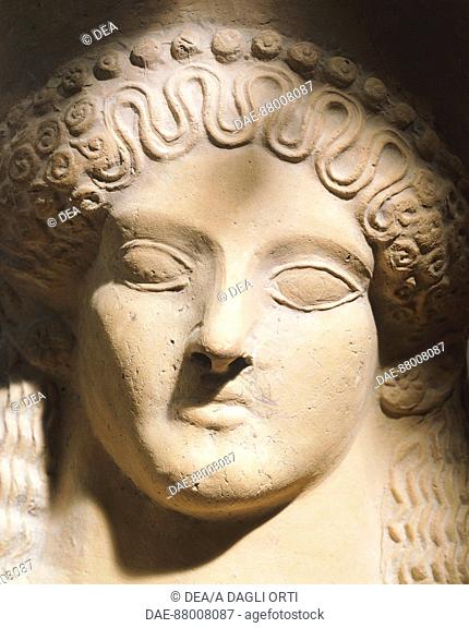 Detail of female bust, from Lebanon. Phoenician civilization, 6th Century BC.  Private Collection